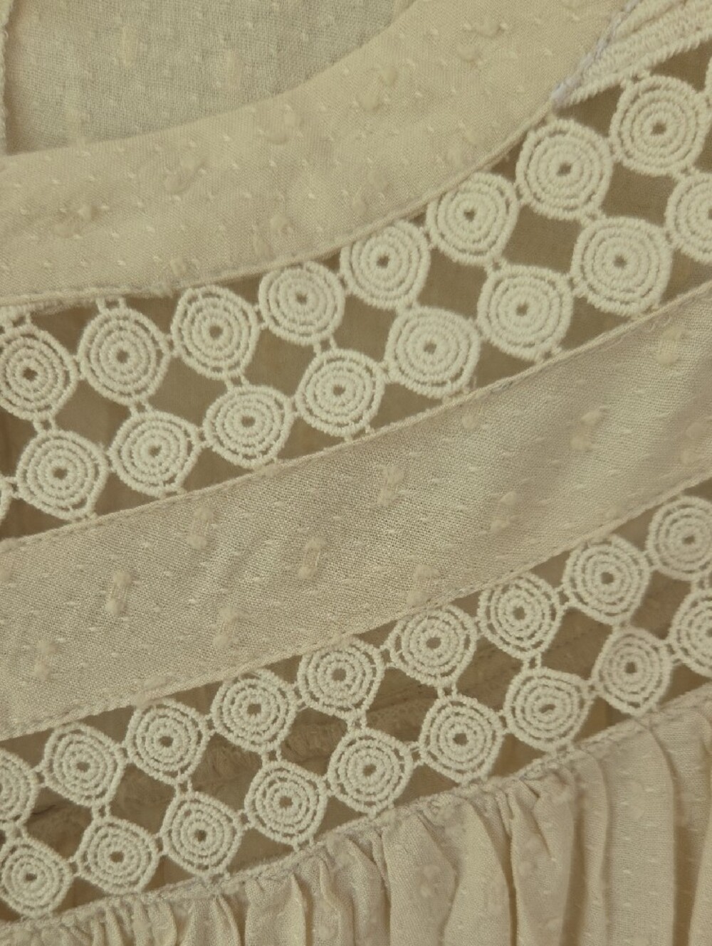 LOFT Cream Crochet-Yoke Button Front Blouse - Picture 6 of 8